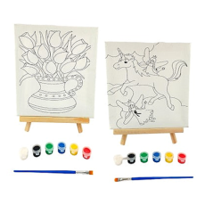 Paint on Canvas with Paints, Brush - on Easel